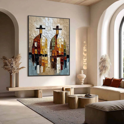 THE COMPANIONS: Textured Abstract Figurative Impasto Painting | Figurative mood, soft natural light studio shot