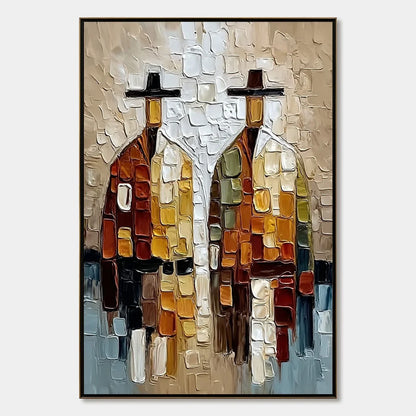 THE COMPANIONS: Textured Abstract Figurative Impasto Painting | hanging in living room, Figurative wall art
