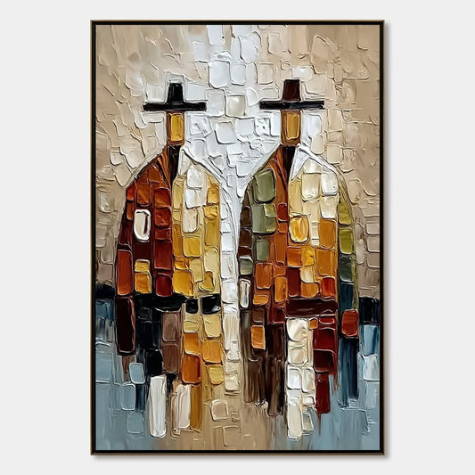 THE COMPANIONS: Textured Abstract Figurative Impasto Painting | hanging in living room, Figurative wall art