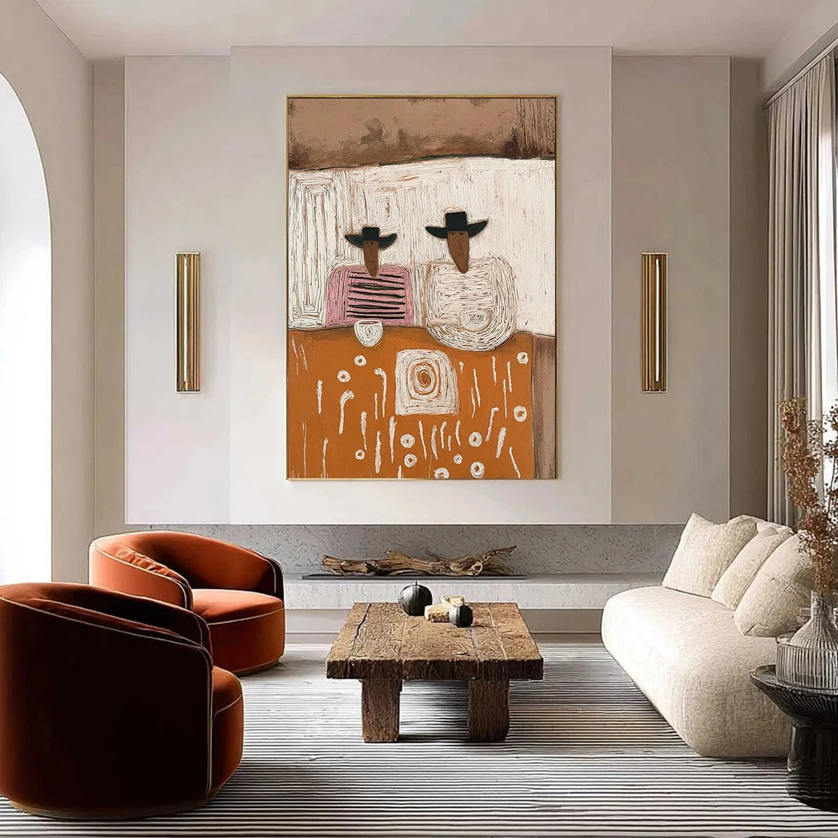 THE COMPANIONS: Textured Boho Figurative Impasto Oil Painting | Figurative closeup, raised brushwork detail
