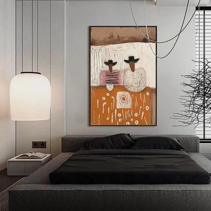 THE COMPANIONS: Textured Boho Figurative Impasto Oil Painting | gold frame stretched on neutral wall