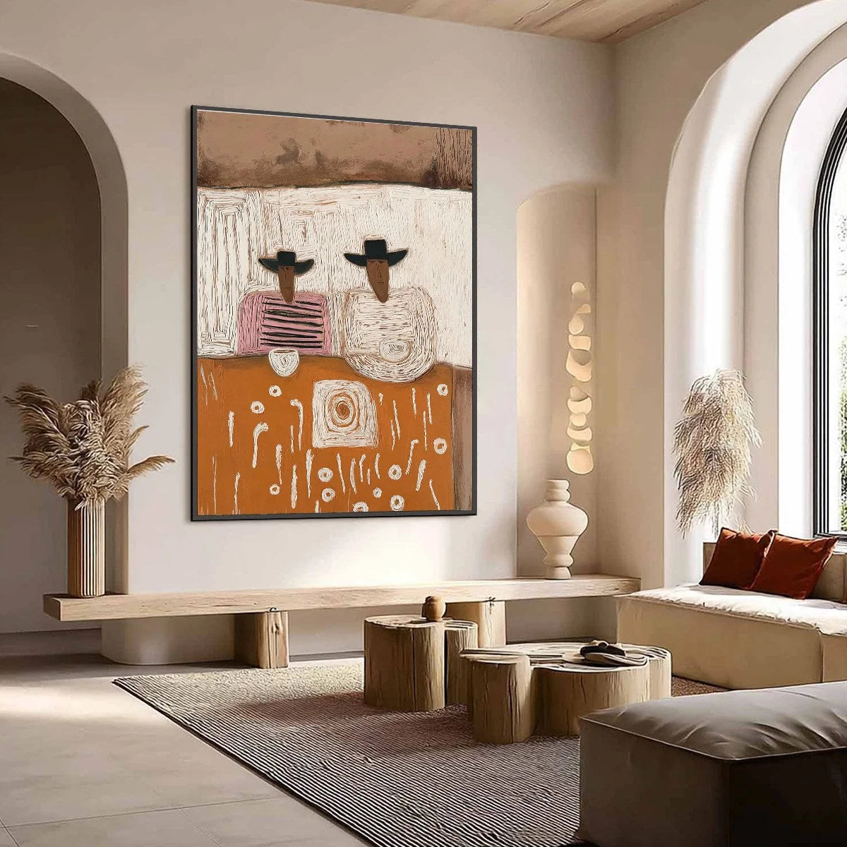 THE COMPANIONS: Textured Boho Figurative Impasto Oil Painting | Figurative mood, soft natural light studio shot