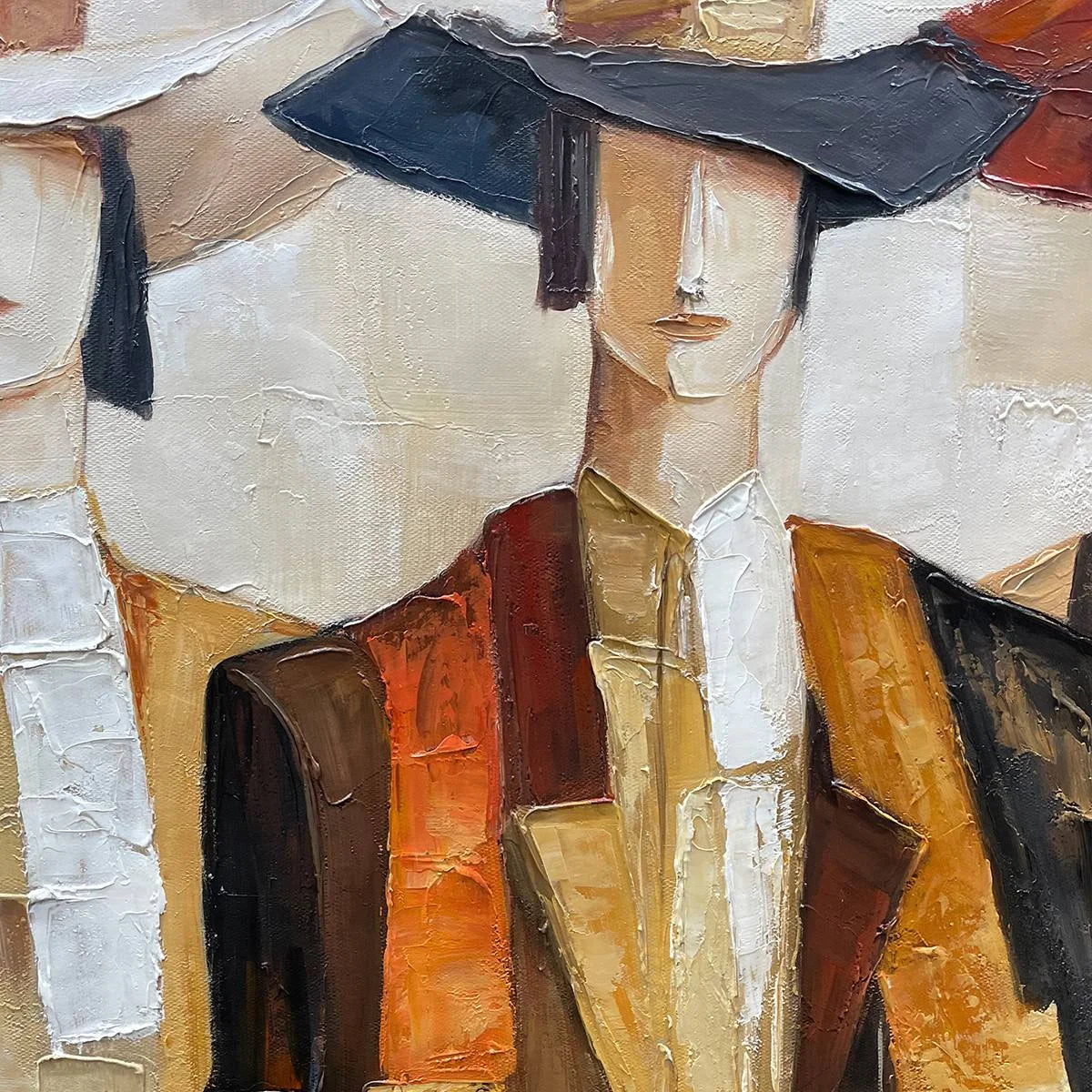 THE COMPANIONS: Textured Figurative Portrait Oil Painting with Palette Knife | rectangular format, hand-painted canvas edge