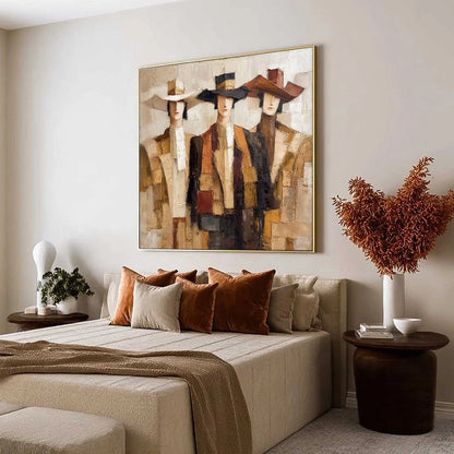 THE COMPANIONS: Textured Figurative Portrait Oil Painting with Palette Knife | Figurative mood, soft natural light studio shot