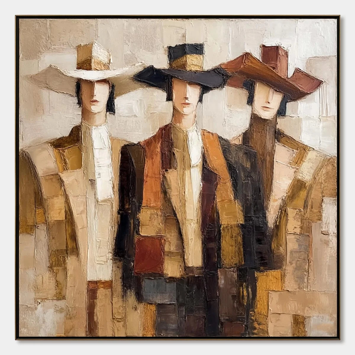 THE COMPANIONS: Textured Figurative Portrait Oil Painting with Palette Knife | hanging in living room, Figurative wall art