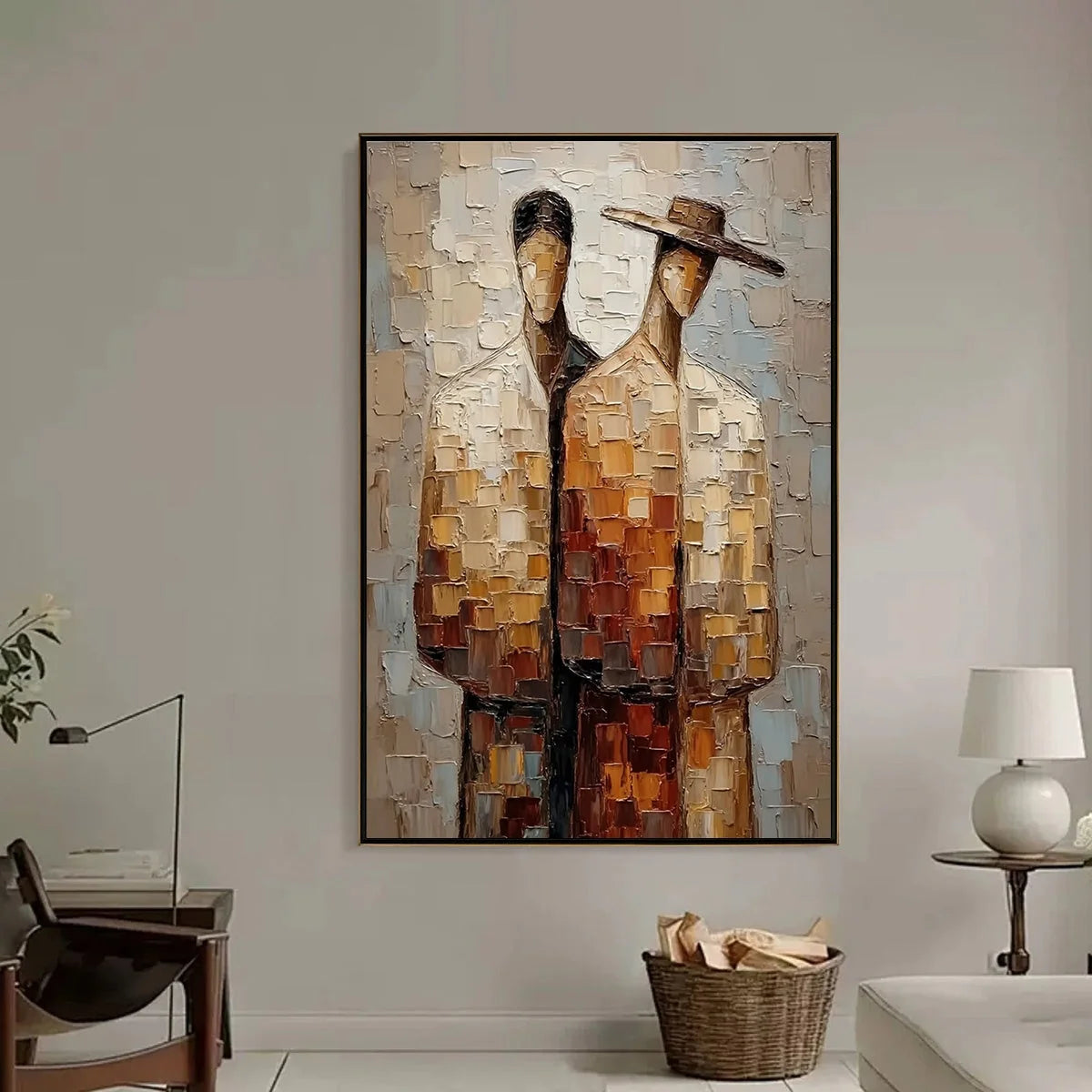 THE COMPANIONS: Textured Impasto Abstract Figurative Couple Painting | Figurative closeup, raised brushwork detail
