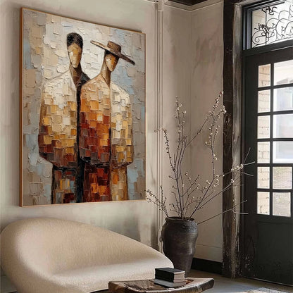 THE COMPANIONS: Textured Impasto Abstract Figurative Couple Painting | multi-color palette, original oil on stretched canvas art