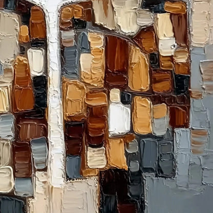 THE COMPANIONS: Textured Impasto Abstract Figures Painting | rectangular format, hand-painted canvas edge
