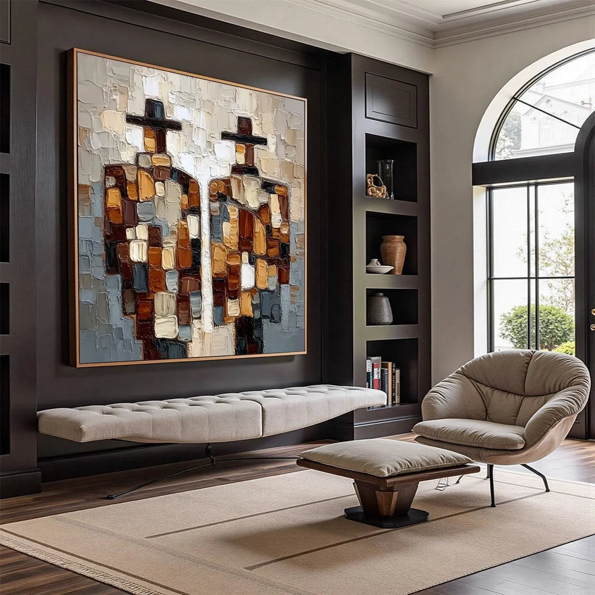 THE COMPANIONS: Textured Impasto Abstract Figures Painting | Abstract mood, soft natural light studio shot