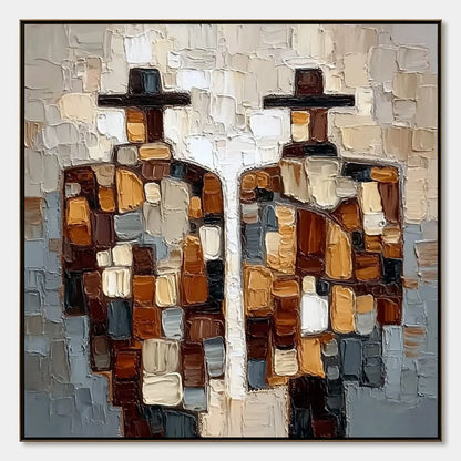 THE COMPANIONS: Textured Impasto Abstract Figures Painting | hanging in living room, Abstract wall art