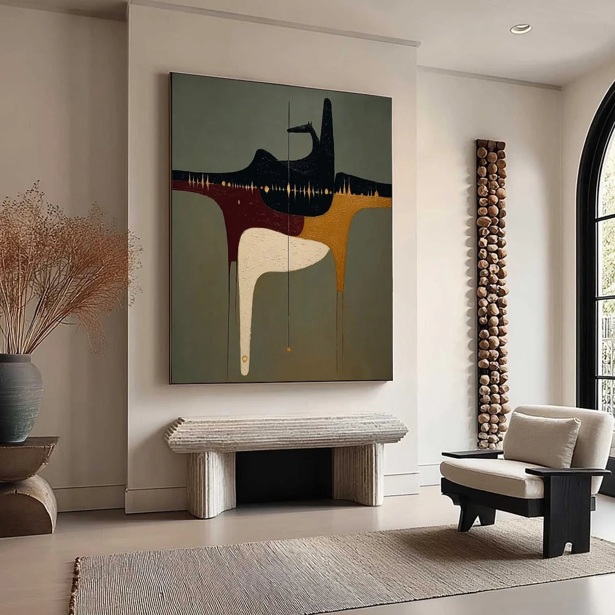 THE CONDUIT: Textured Minimalist Abstract Painting with Gold Accents | yellow palette, original oil on stretched canvas art