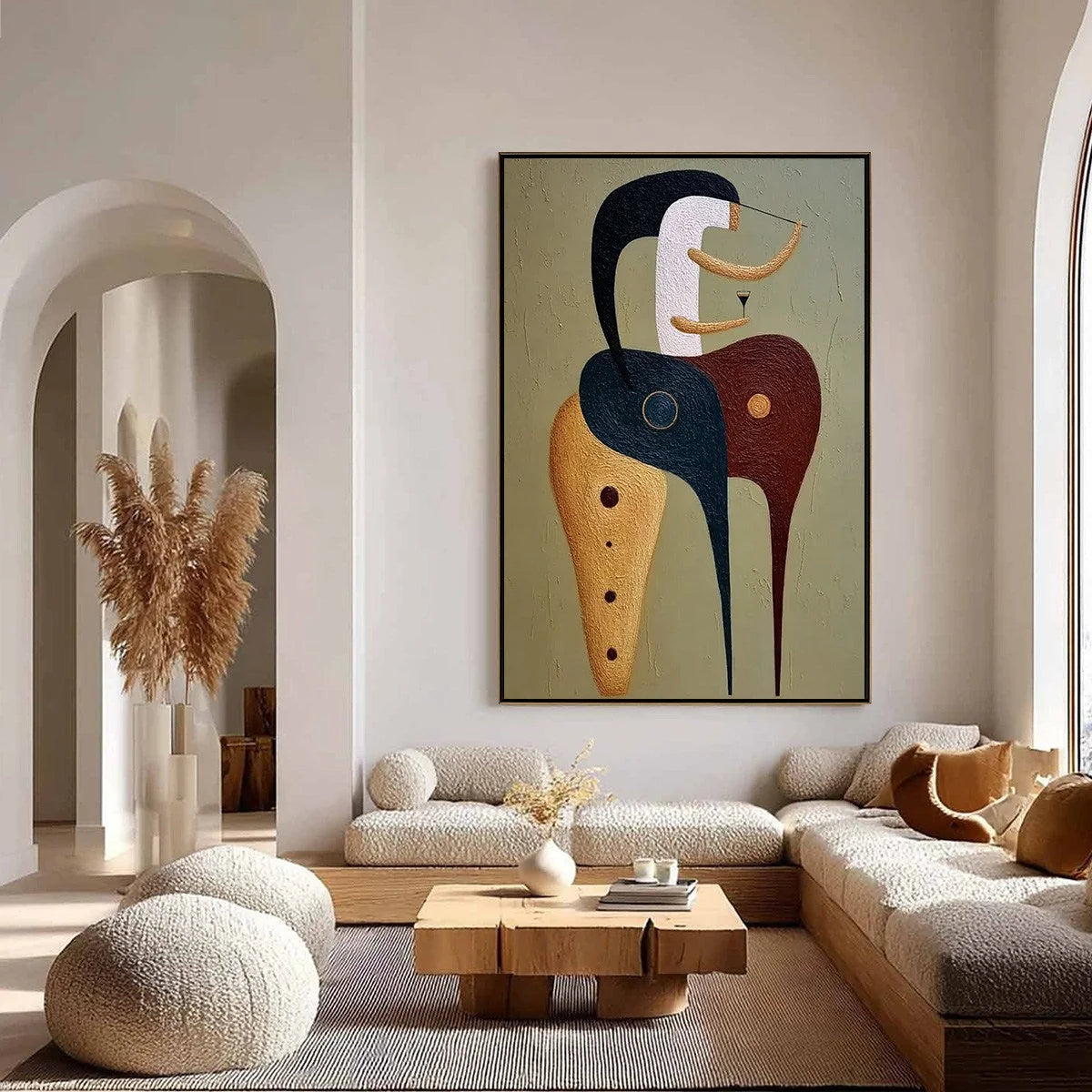 THE CONNOISSEUR: Textured Abstract Figurative Painting for Modern Decor | gold frame stretched on neutral wall