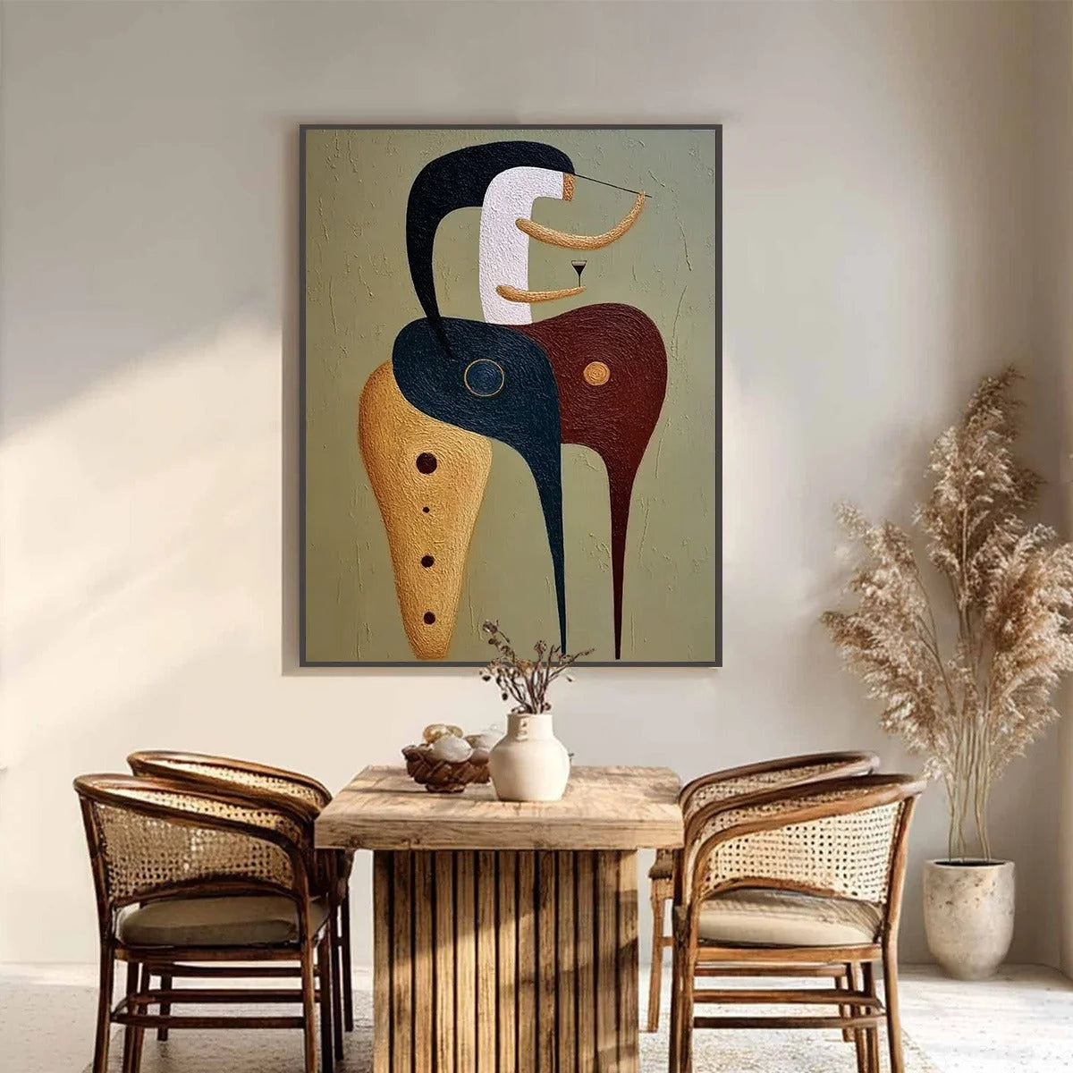 THE CONNOISSEUR: Textured Abstract Figurative Painting for Modern Decor | black frame version on white wall