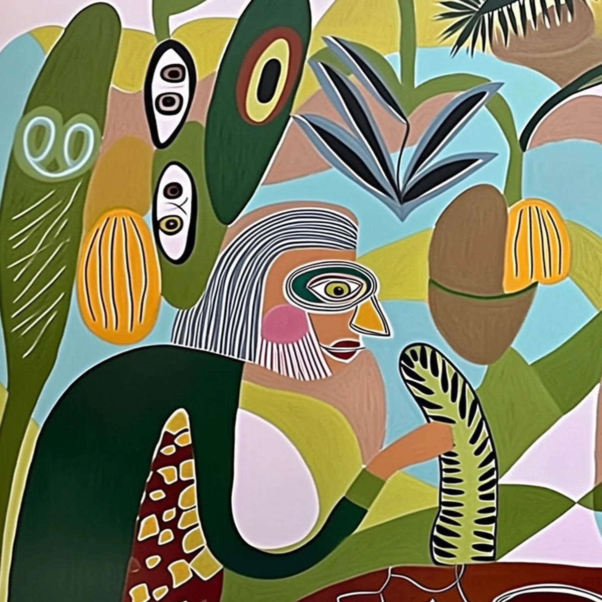THE CONVERSATIONALISTS: Large Horizontal Boho Abstract Figurative Painting | rectangular format, hand-painted canvas edge
