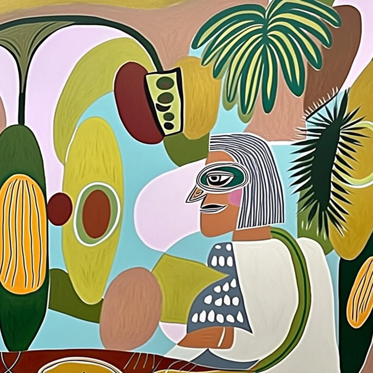 THE CONVERSATIONALISTS: Large Horizontal Boho Abstract Figurative Painting | rolled canvas, ready for custom framing