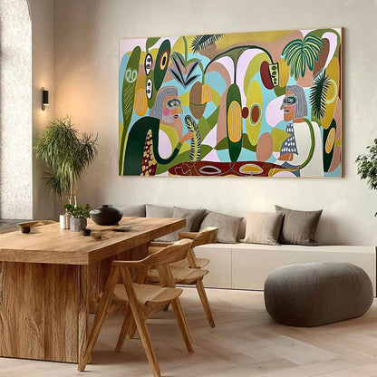THE CONVERSATIONALISTS: Large Horizontal Boho Abstract Figurative Painting | Figurative mood, soft natural light studio shot