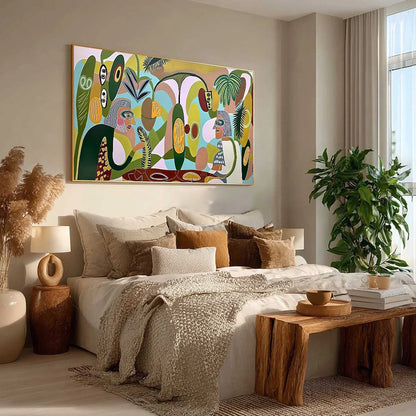 THE CONVERSATIONALISTS: Large Horizontal Boho Abstract Figurative Painting | multi-color palette, original oil on stretched canvas art