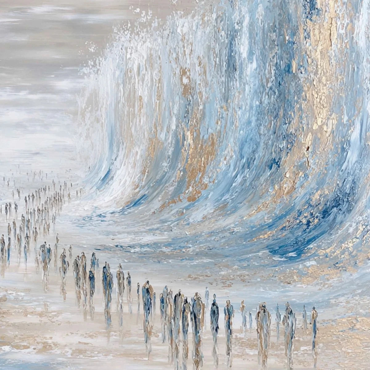 THE CROSSING: Large Textured Abstract Painting of a Human Journey | rectangular format, hand-painted canvas edge