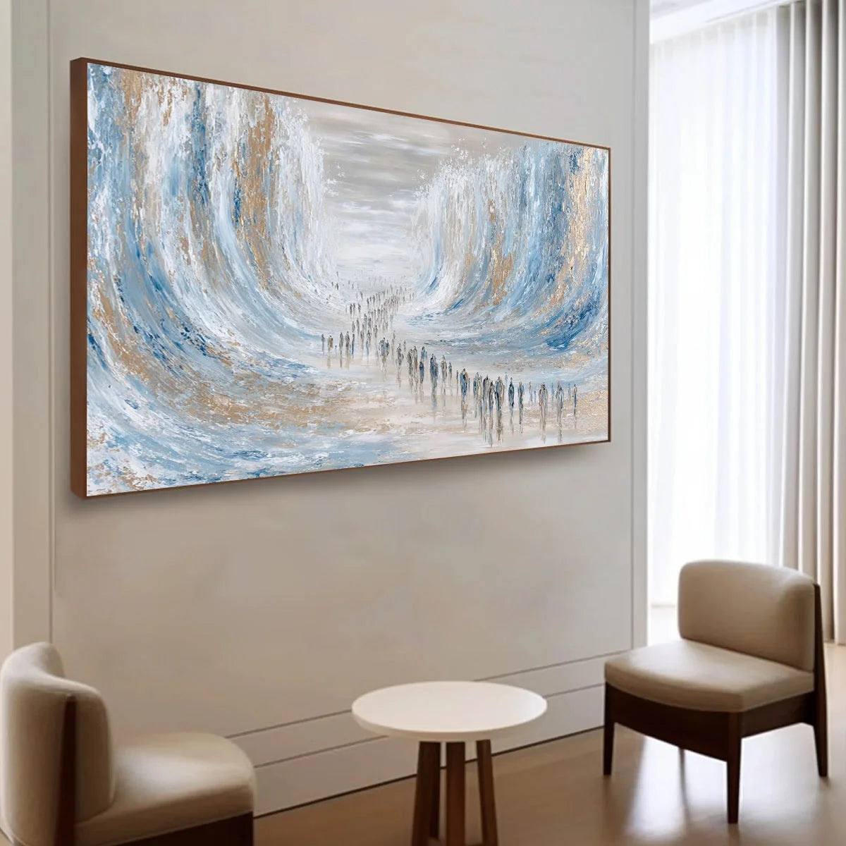THE CROSSING: Large Textured Abstract Painting of a Human Journey | Abstract mood, soft natural light studio shot