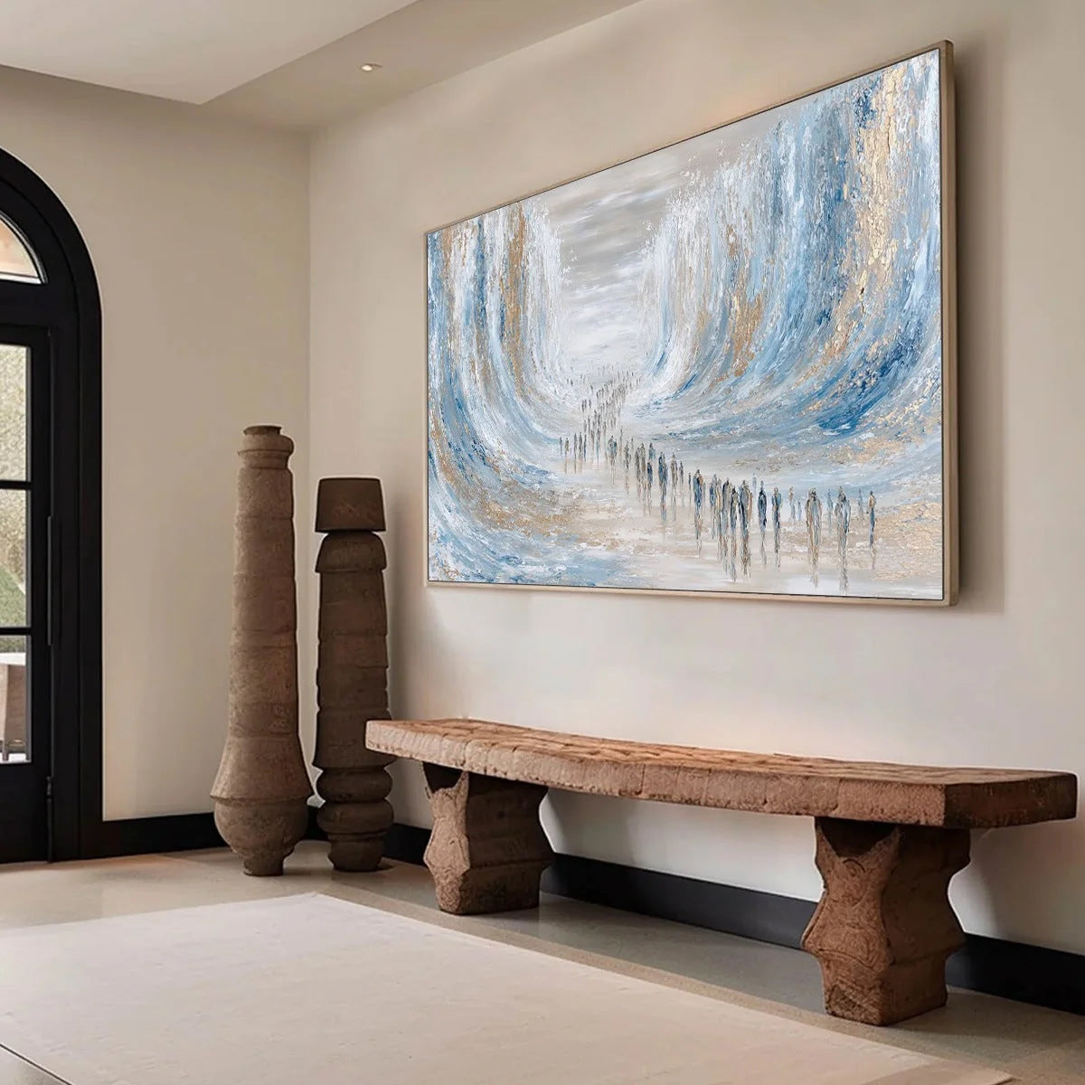 THE CROSSING: Large Textured Abstract Painting of a Human Journey | multi-color palette, original oil on stretched canvas art