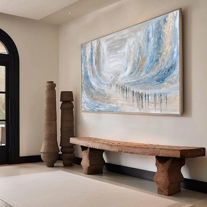 THE CROSSING: Large Textured Abstract Painting of a Human Journey | multi-color palette, original oil on stretched canvas art