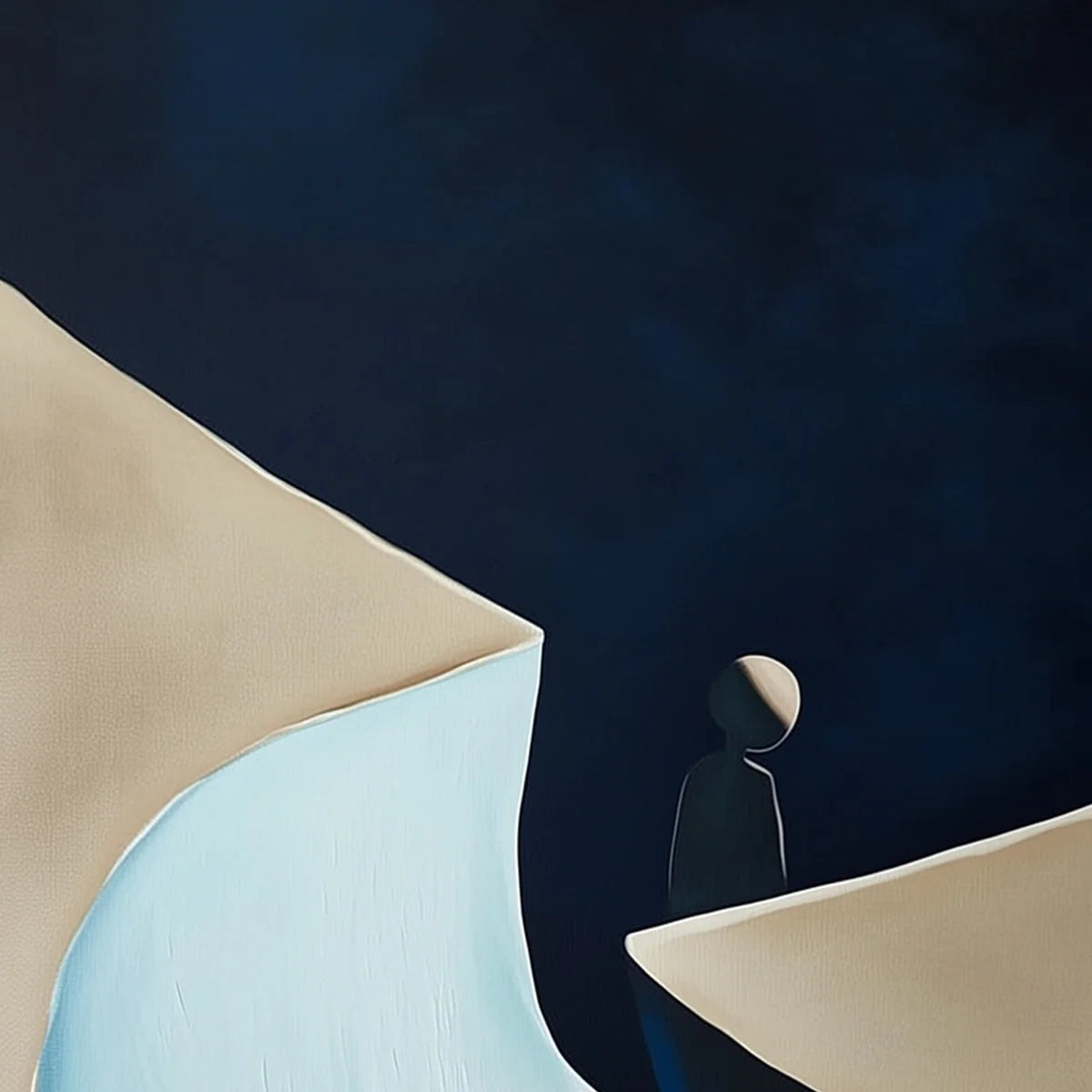 THE CROSSING: Minimalist Abstract Painting of a Figure's Journey | rectangular format, hand-painted canvas edge