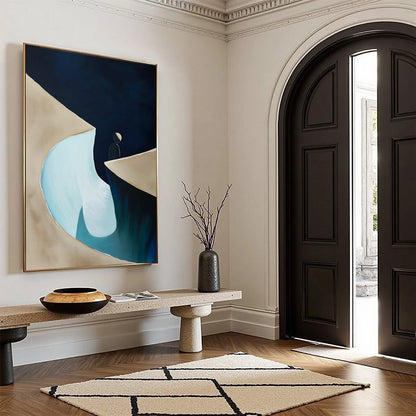THE CROSSING: Minimalist Abstract Painting of a Figure's Journey | multi-color palette, original oil on stretched canvas art