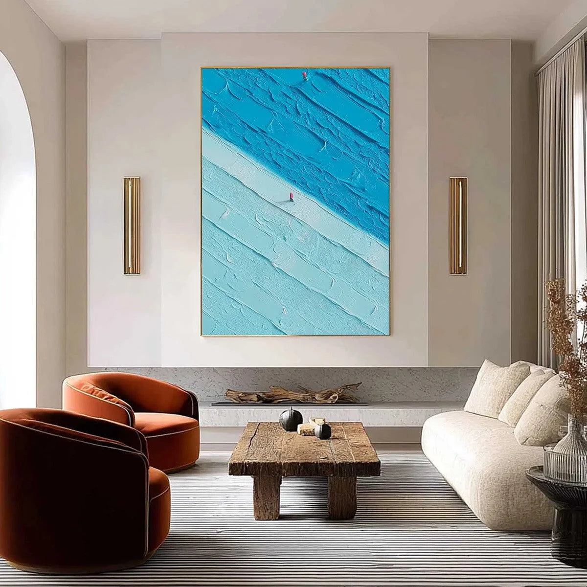 THE CROSSING: Textured Minimalist Abstract Seascape Painting | Minimalist closeup, raised brushwork detail