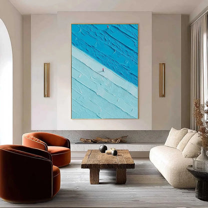 THE CROSSING: Textured Minimalist Abstract Seascape Painting | Minimalist closeup, raised brushwork detail