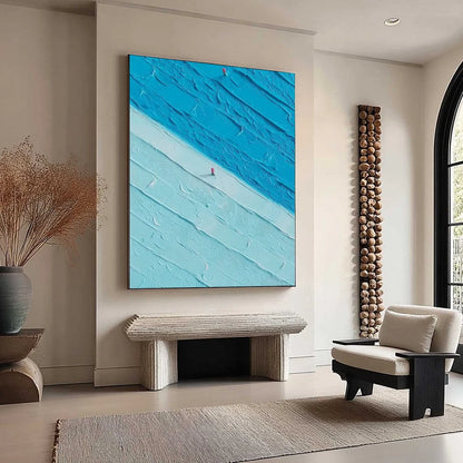 THE CROSSING: Textured Minimalist Abstract Seascape Painting | multi-color palette, original oil on stretched canvas art