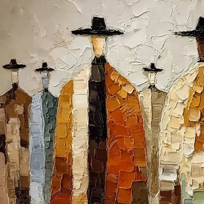 THE FELLOWSHIP: Heavy Texture Palette Knife Painting of Figures | rectangular format, hand-painted canvas edge