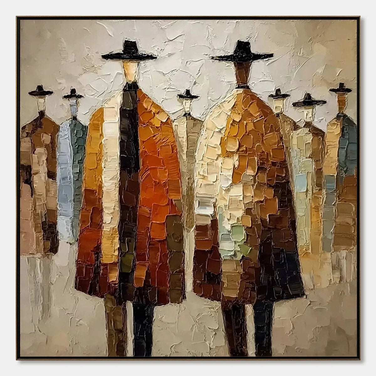 THE FELLOWSHIP: Heavy Texture Palette Knife Painting of Figures | hanging in living room, Abstract wall art