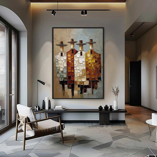 THE FELLOWSHIP: Textured Abstract Figurative Painting of Four Men