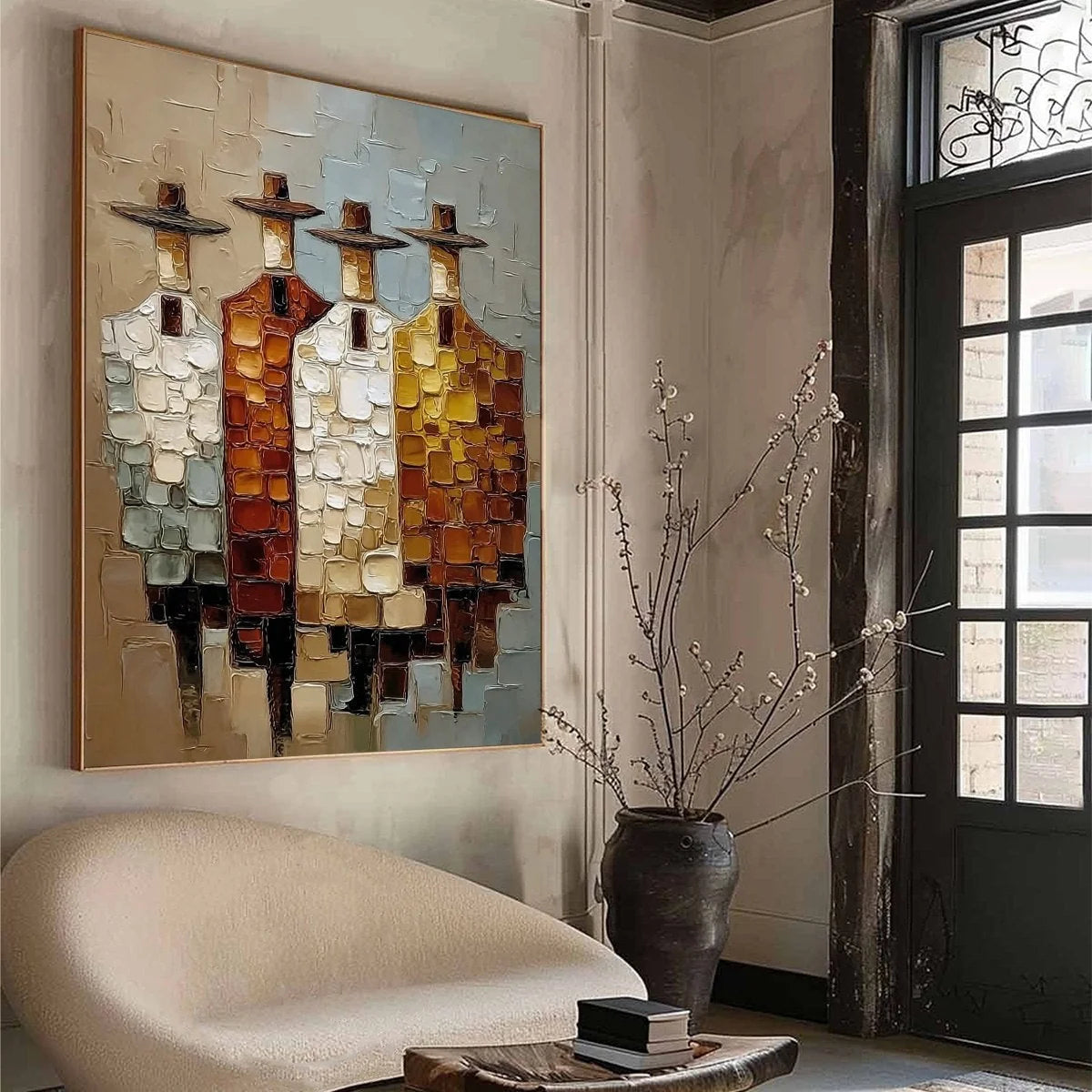 THE FELLOWSHIP: Textured Abstract Figurative Painting of Four Men | multi-color palette, original oil on stretched canvas art