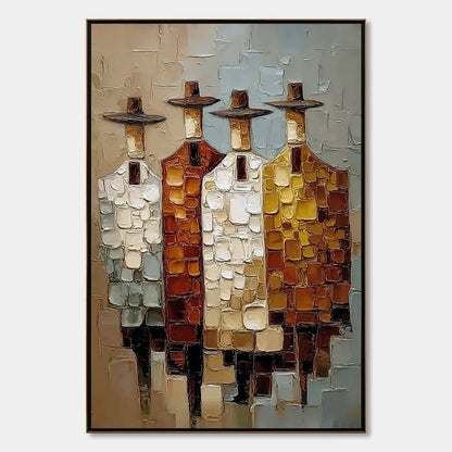 THE FELLOWSHIP: Textured Abstract Figurative Painting of Four Men | hanging in living room, Figurative wall art