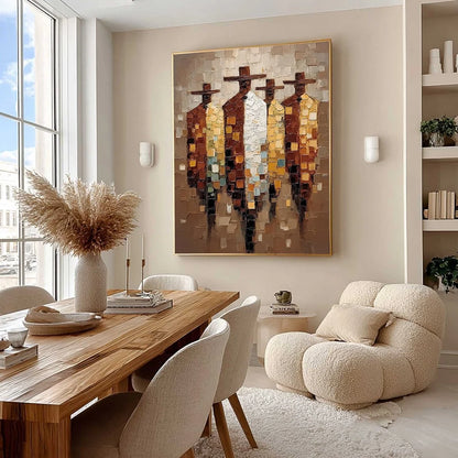 THE FELLOWSHIP: Textured Impasto Figurative Palette Knife Painting | Figurative mood, soft natural light studio shot