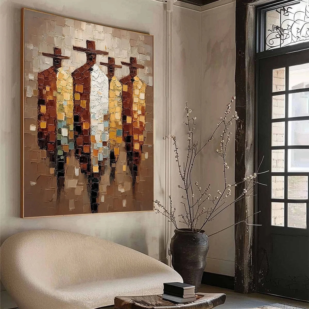 THE FELLOWSHIP: Textured Impasto Figurative Palette Knife Painting | multi-color palette, original oil on stretched canvas art