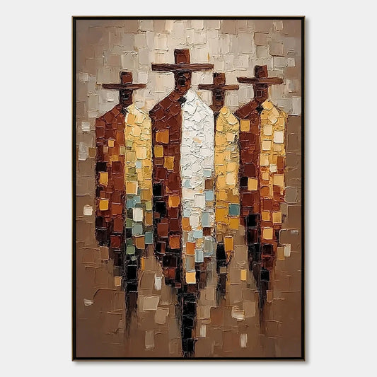 THE FELLOWSHIP: Textured Impasto Figurative Palette Knife Painting | hanging in living room, Figurative wall art