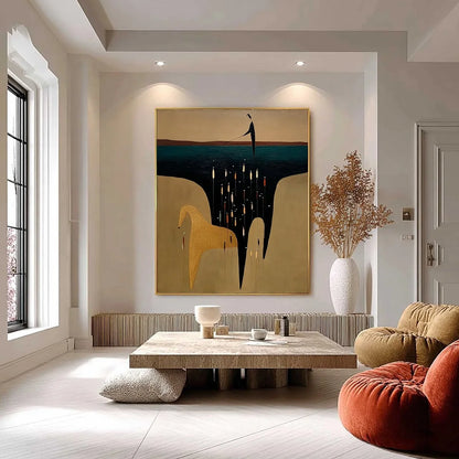 THE FERRYMAN'S PASSAGE: Vertical Abstract Figurative Wall Art | Figurative closeup, raised brushwork detail