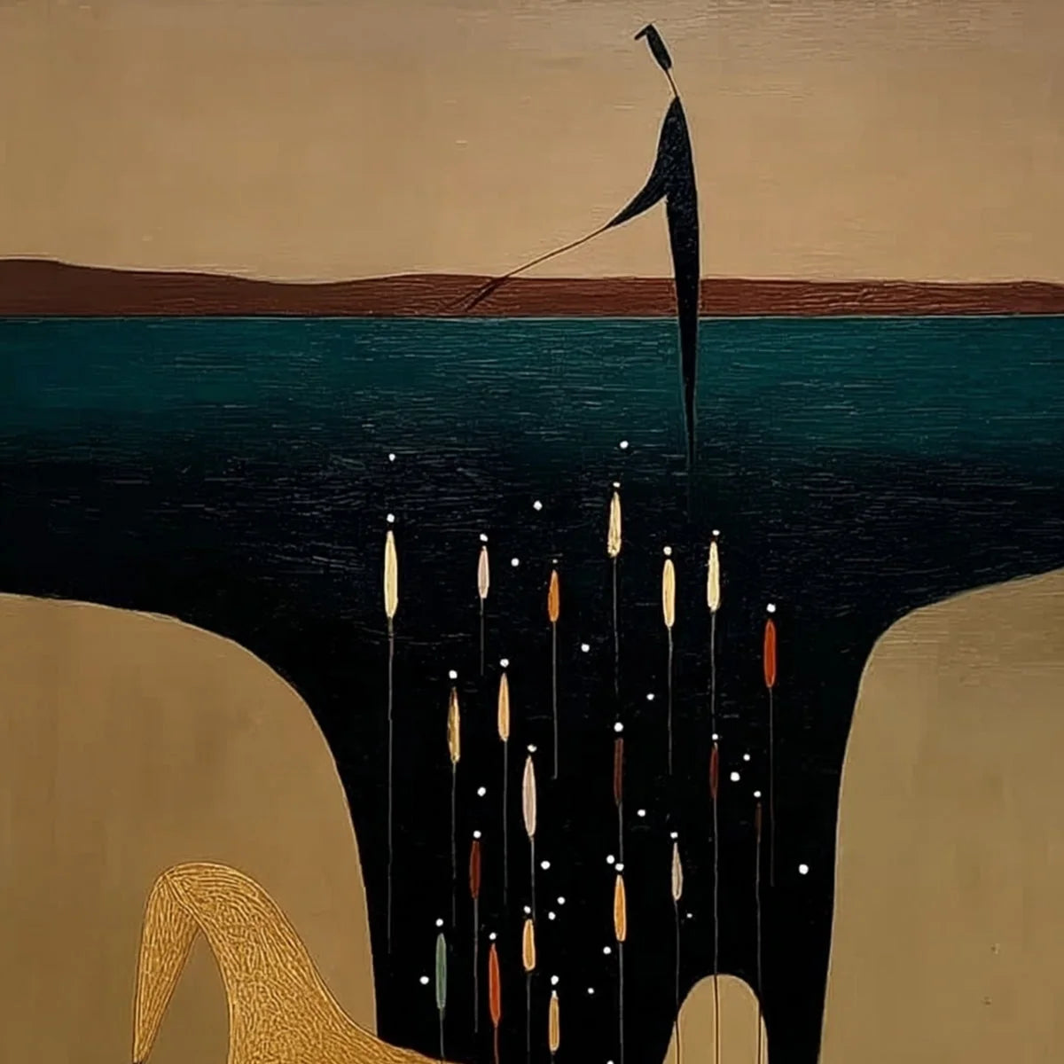 THE FERRYMAN'S PASSAGE: Vertical Abstract Figurative Wall Art | rectangular format, hand-painted canvas edge