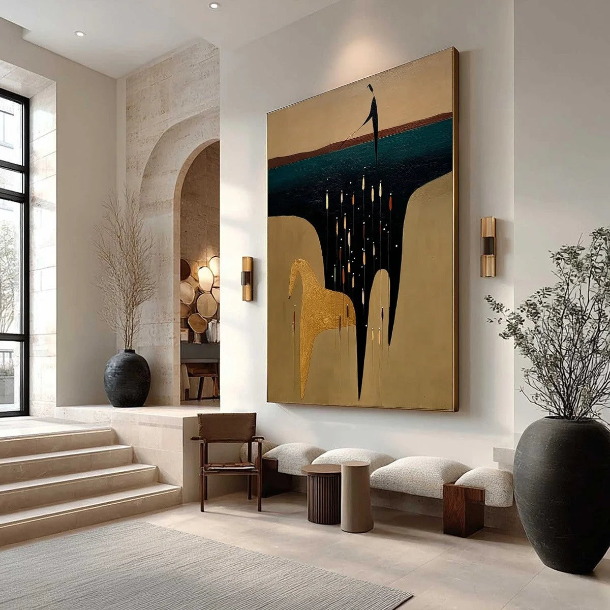 THE FERRYMAN'S PASSAGE: Vertical Abstract Figurative Wall Art | Figurative mood, soft natural light studio shot