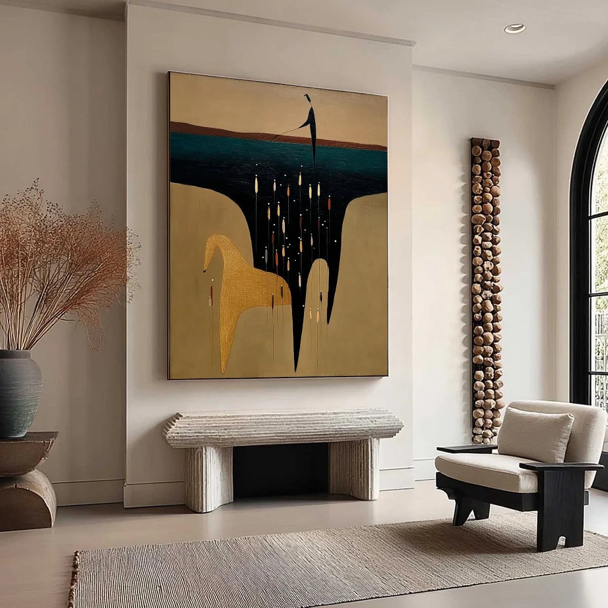 THE FERRYMAN'S PASSAGE: Vertical Abstract Figurative Wall Art | multi-color palette, original oil on stretched canvas art