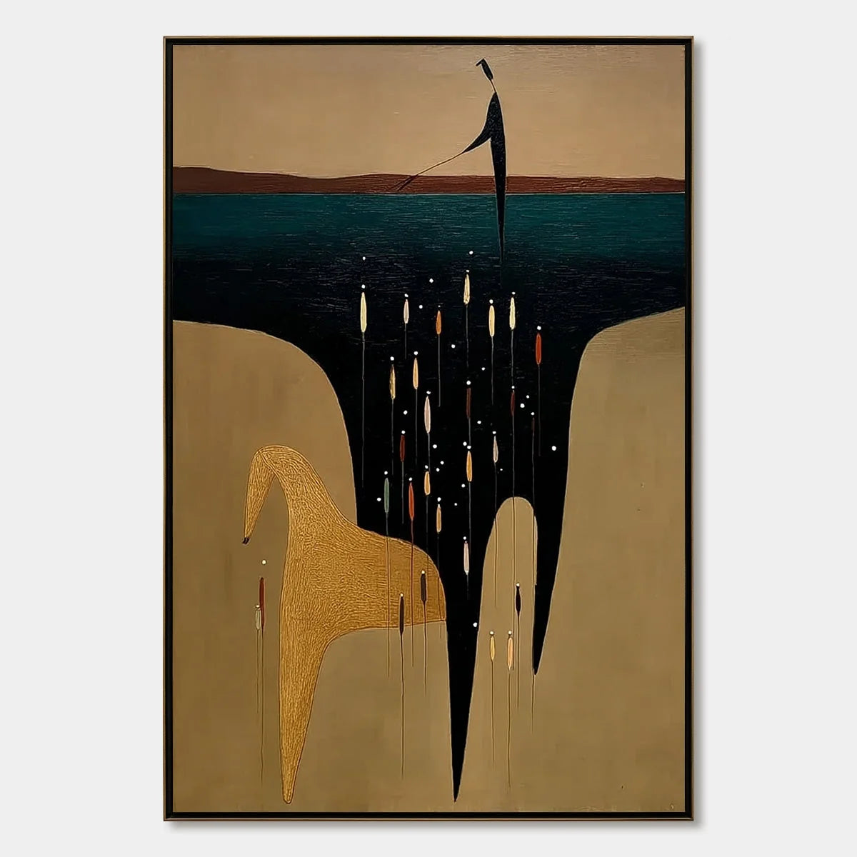 THE FERRYMAN'S PASSAGE: Vertical Abstract Figurative Wall Art | hanging in living room, Figurative wall art