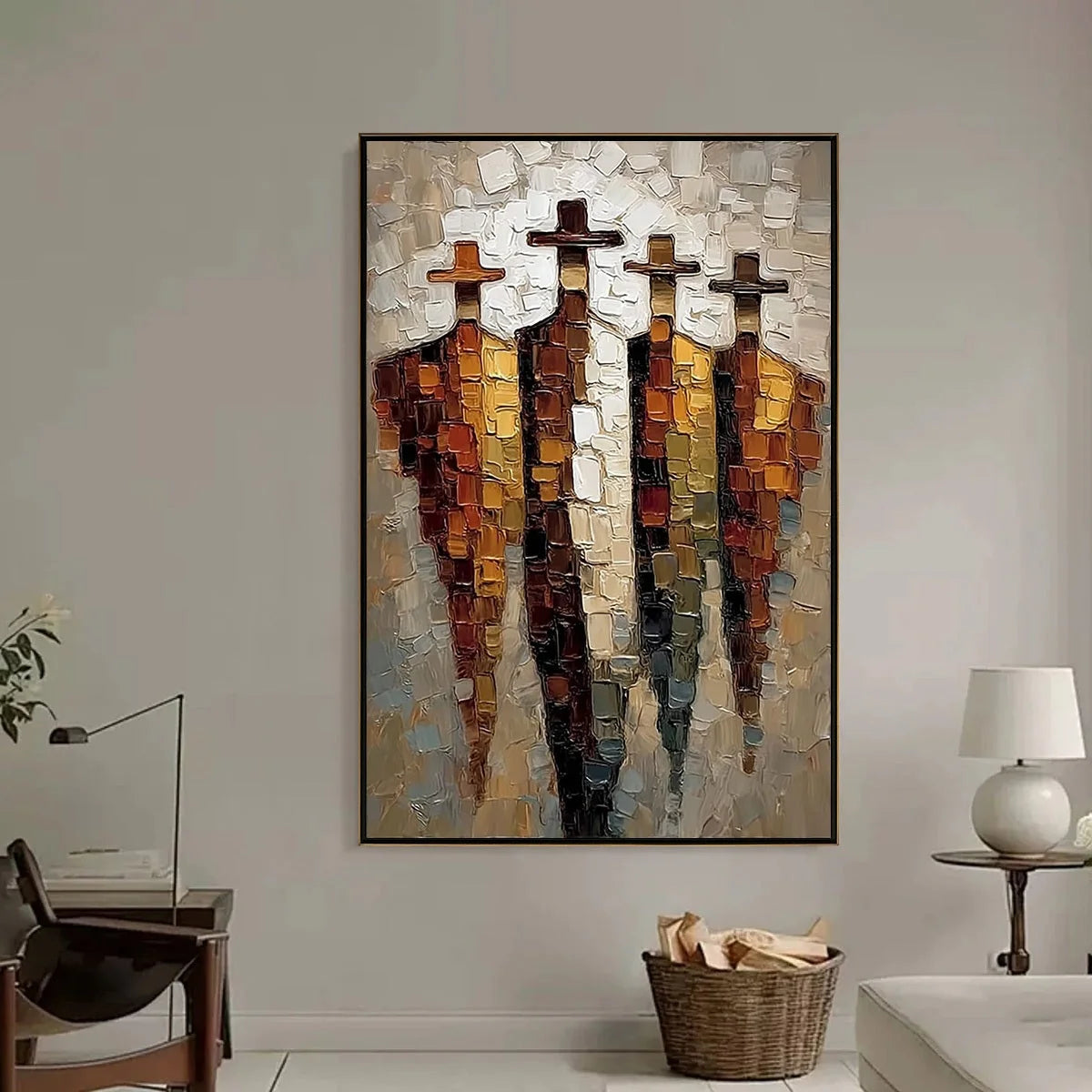 THE FOUR JOURNEYMEN: Abstract Figurative Impasto Palette Knife Painting | Figurative closeup, raised brushwork detail