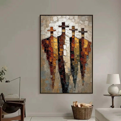 THE FOUR JOURNEYMEN: Abstract Figurative Impasto Palette Knife Painting | Figurative closeup, raised brushwork detail