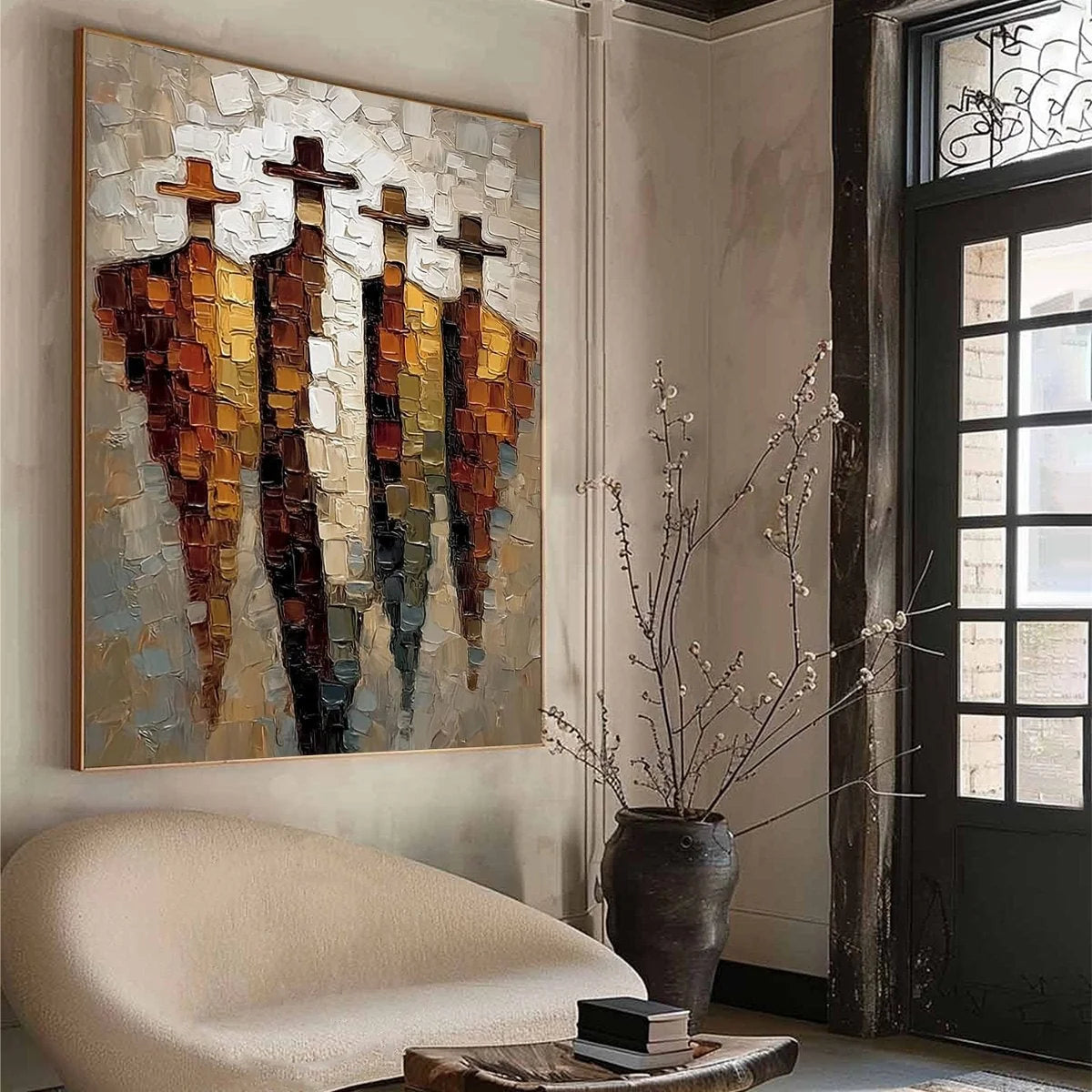 THE FOUR JOURNEYMEN: Abstract Figurative Impasto Palette Knife Painting | multi-color palette, original oil on stretched canvas art