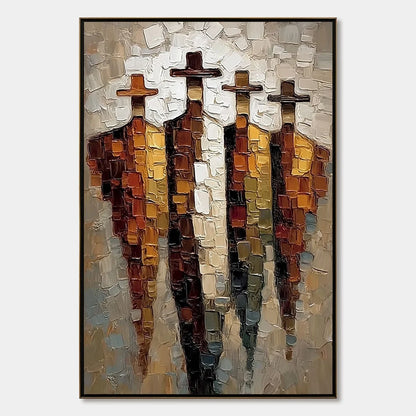 THE FOUR JOURNEYMEN: Abstract Figurative Impasto Palette Knife Painting | hanging in living room, Figurative wall art