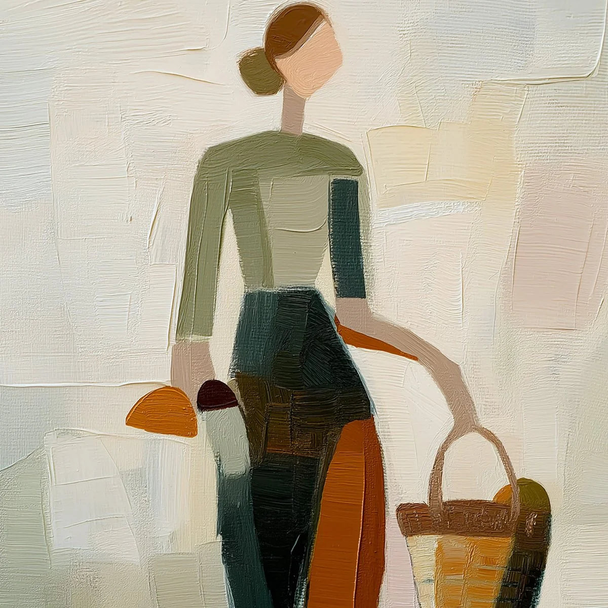 THE GATHERER: Textured Abstract Figurative Painting of a Woman | rectangular format, hand-painted canvas edge
