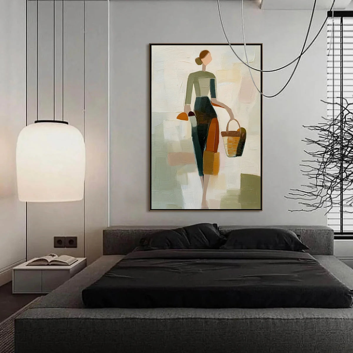 THE GATHERER: Textured Abstract Figurative Painting of a Woman | gold frame stretched on neutral wall