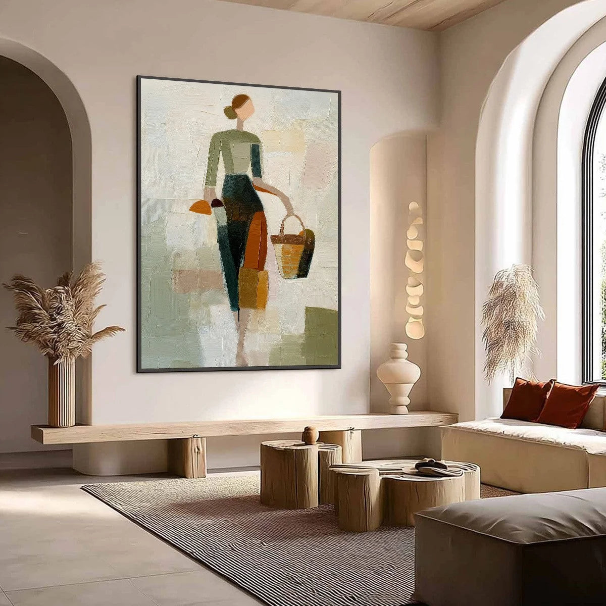 THE GATHERER: Textured Abstract Figurative Painting of a Woman | Figurative mood, soft natural light studio shot